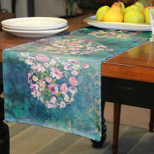 Floral Heart Gold Romantic Handwriting Korte Tafelloper