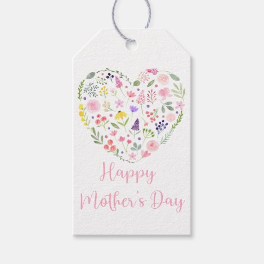 Floral Heart Happy Moederdag Gift Labels Cadeaulabel (Voorkant)