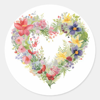 Floral Heart - Lentebloemen in Waterverf Ronde Sticker