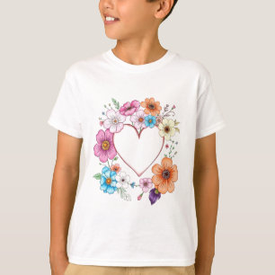 Floral Heart Lijst Romantische handgetekende bloem T-shirt