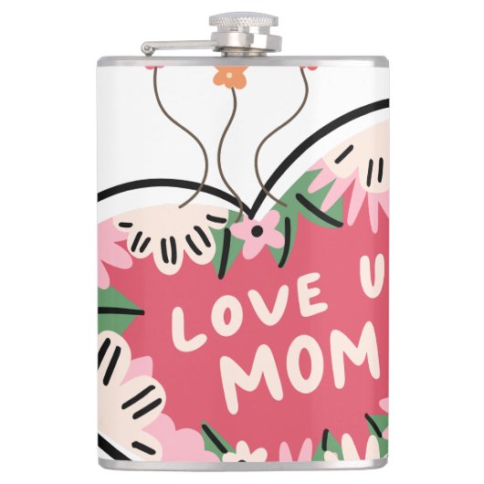 floral Heart "Love U. Mom" flask Heupfles (Voorkant)