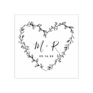 Floral Heart met Initialen voor kalligrafie Rubberstempel