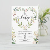Floral Heart Oh Baby shower Invitation Girl Boho (Debout devant)