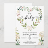 Floral Heart Oh Baby shower Invitation Girl Boho (Devant / Derrière)