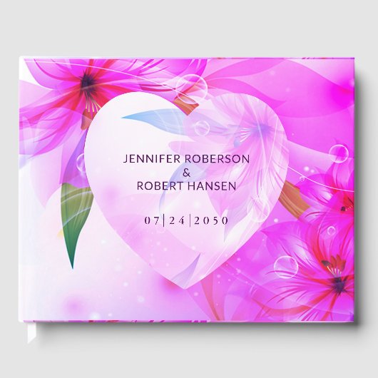 Floral Heart Paarse Dewdrops Weddenschap Gastenboek (Voorkant)