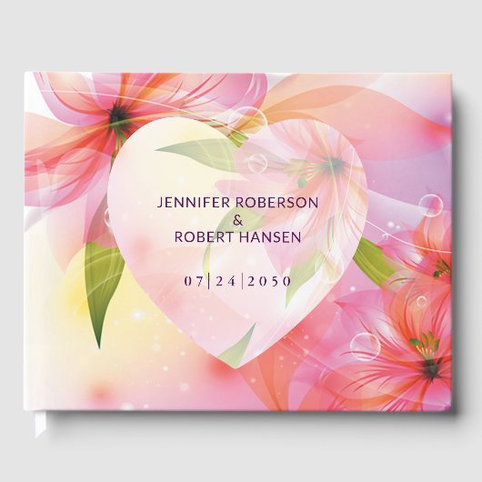 Floral Heart Pink Dewdrops Weddenschap Gastenboek (Voorkant)