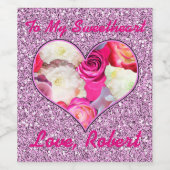 Floral Heart Pink & Lavender Faux Glitter Wijn Etiket (Enkel label)