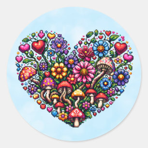 Floral Heart Pixel Art Ronde Sticker