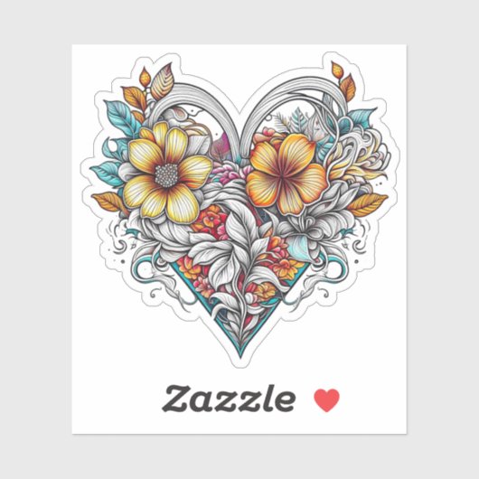 Floral Heart Romantisch Sticker (Vel)