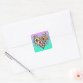 Floral Heart Romantisch Vierkante Sticker (Envelop)