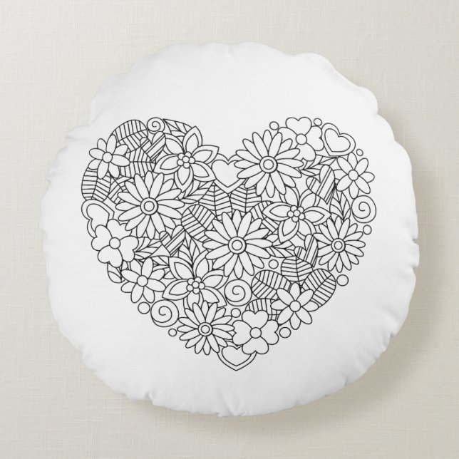 Floral Heart Rond Kussen (Voorkant)