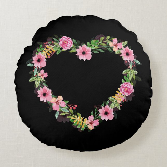 Floral Heart Rond Kussen (Voorkant)