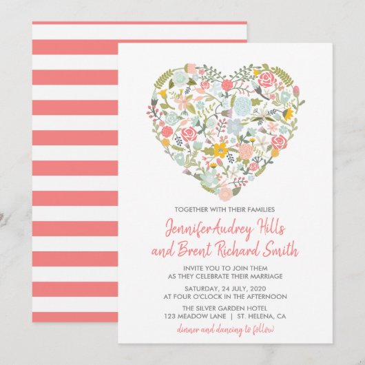 Floral Heart Spring Wedding Invitation (Devant / Derrière)