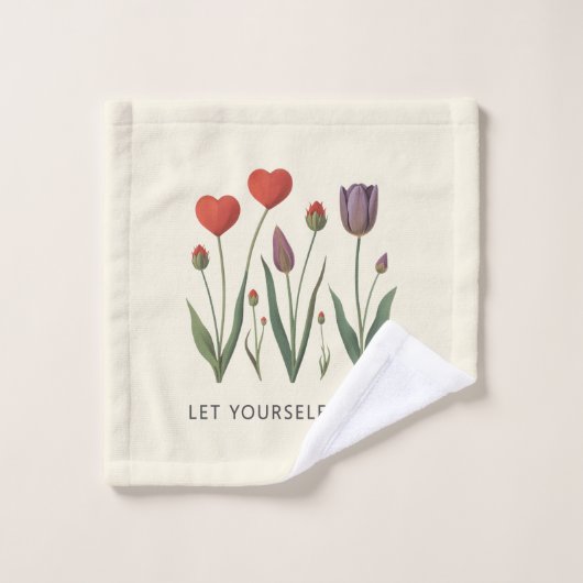 Floral Heart Tulips Let Yourself Grow Quote (Gant de toilette)