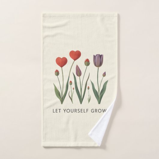 Floral Heart Tulips Let Yourself Grow Quote (Serviette à main)