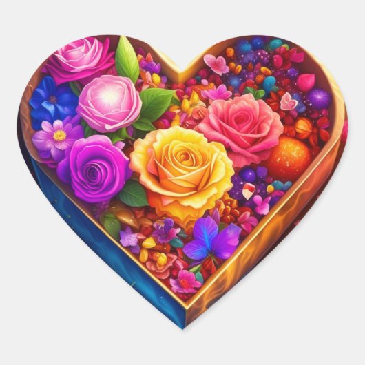 Floral Heart Valentijnsdag Foto Hart Sticker (Voorkant)