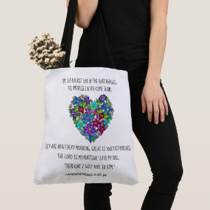 Floral Heart, vers van Lamentations 3:22-24 Draagtas