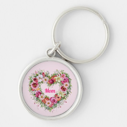 Floral Heart Wreath Persoonlijk Sleutelhanger (Voorkant)