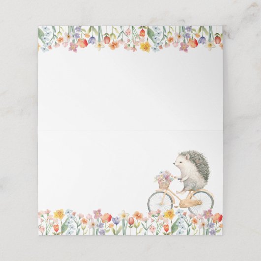 Floral Hedgehog Baby shower Place Card (Buitenkant ongevouwen)