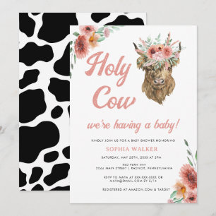 Floral Heilige Koe Westerne Baby Girl Shower Kaart