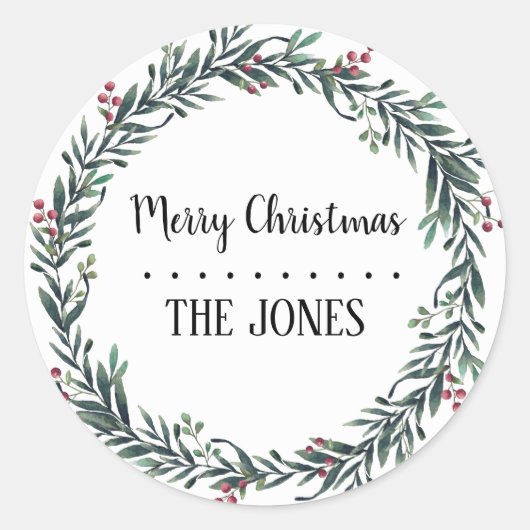 Floral Heilige Wreath | Gepersonaliseerd kerstfees Ronde Sticker (Voorkant)