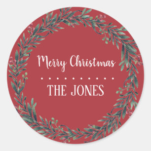 Floral Heilige Wreath Gepersonaliseerd kerstfees Ronde Sticker