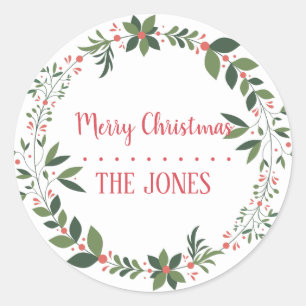 Floral Heilige Wreath   Gepersonaliseerde kerstkla Ronde Sticker