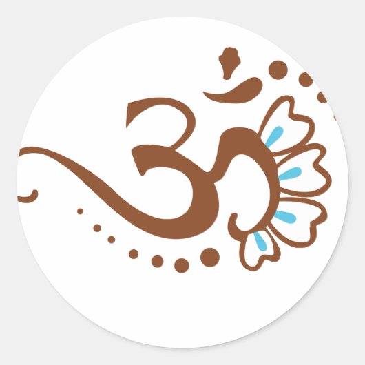 Floral Henna Om Ronde Sticker (Voorkant)