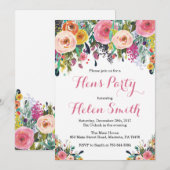 Floral Hens Party Invitation Kaart Waterverf (Voorkant / Achterkant)