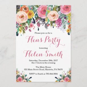 Floral Hens Party Invitation Kaart Waterverf