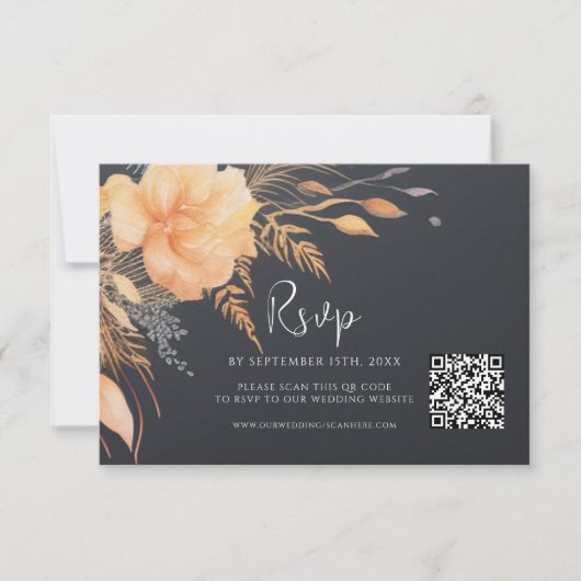 Floral Herfst Elegant QR Code Bruiloft RSVP Kaartje (Voorkant)