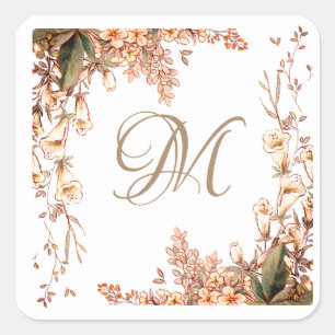 Floral Herfst Garland Script Monogram Elegant Vierkante Sticker