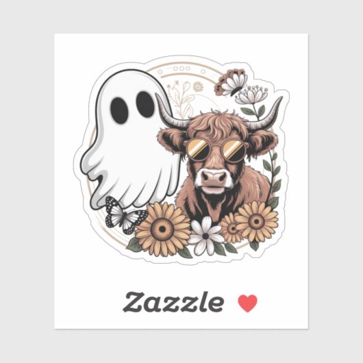 Floral Herfst Highland Koe Ghost Sticker (Vel)