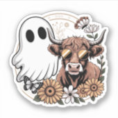 Floral Herfst Highland Koe Ghost Sticker (Voorkant)