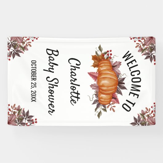 Floral & Herfst Pumpkin Baby shower Welkom Spandoek (Horizontaal)
