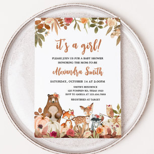 Floral Herfst Woodland Baby shower Kaart