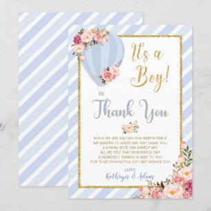 Floral Hete Luchtballon Baby shower Dank u Kaarten