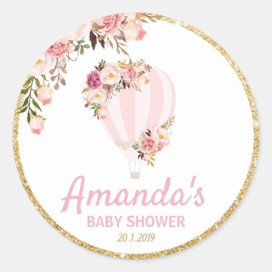Floral Hete Luchtballon Dank u Sticker Labels (Voorkant)