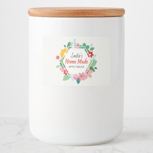 Floral Hexagon Apple Sauce Voedselcontainer Etiket (Voorkant)