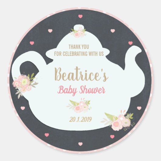 Floral High Tea Baby shower Dank u Sticker (Voorkant)