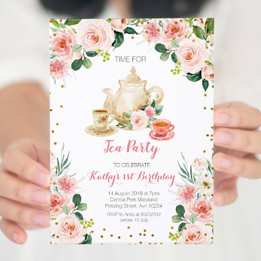 Floral High Tea Party Anniversaire Invitation