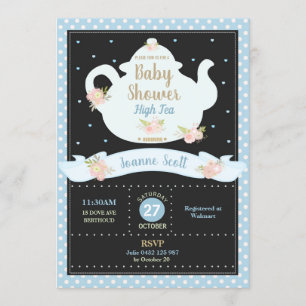 Floral High Tea Party Baby shower Invitation Boy Kaart