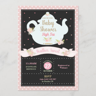 Floral High Tea Party Baby shower Invitation Girl Kaart