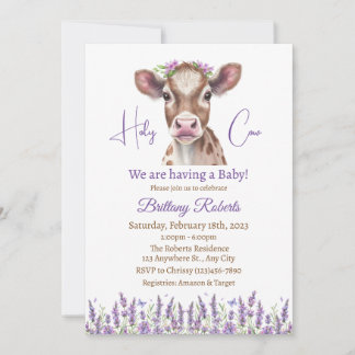 Floral Highland Koe Baby shower Feestdagenkaart