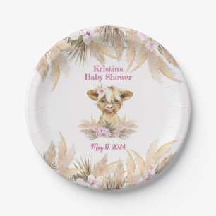Floral Highland Koe Baby shower Papieren Bordje