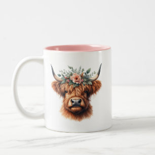 Floral Highland Koe met bloemen Tweekleurige Koffiemok