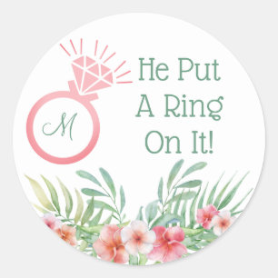 Floral Hij zette er een Ring op Monogramed Ronde Sticker