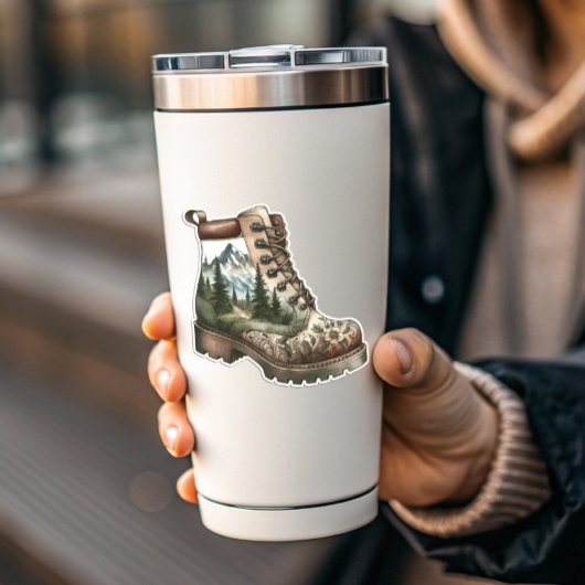 Floral Hiking Boot Vinyl Sticker | Die-Cut Sticker