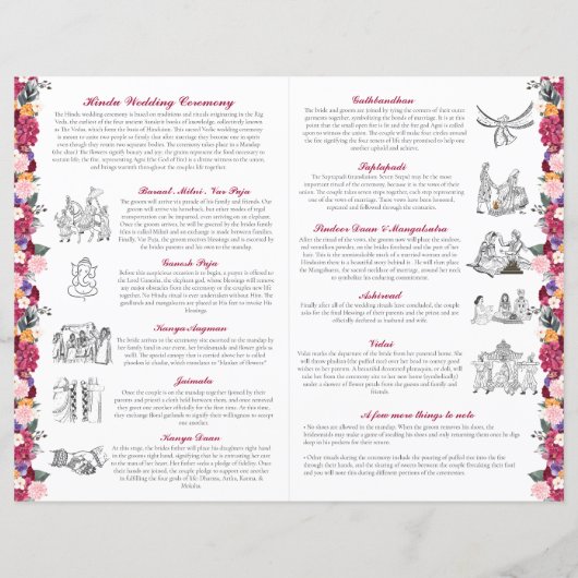 Floral Hindu Mariage Ceremony Programme plié (Dos)