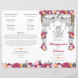 Floral Hindu Trouwceremonie Gevouwen Programma
